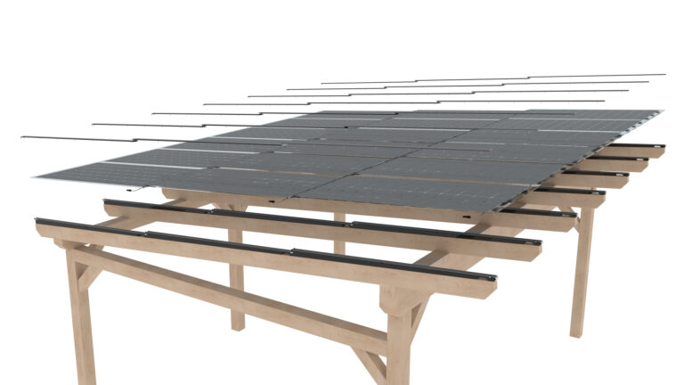 Luralux Detailansicht Komplettes Doppelcarport aus Holz (Fichte) mit Photovoltaik-Glasdachsystem